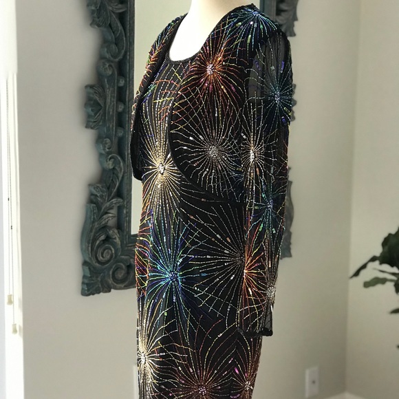 VTG Rina Z 100% Silk Rainbow Beaded Dress Set - Picture 6 of 12